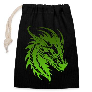 Fantasy Drache Anime Drachenkopf Mythisches Reptil - Verschließbarer Geschenkbeutel aus Baumwolle (14x20cm) - Schwarz - Vorne