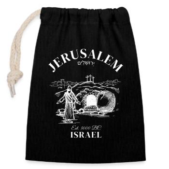Jerusalem Israel Jesus Prayer Christian Hebrew - Closable cotton gift bag (14x20cm) - black - Front