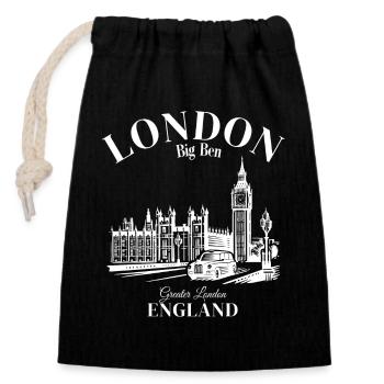 London Great Britain England - Closable cotton gift bag (14x20cm) - black - Front