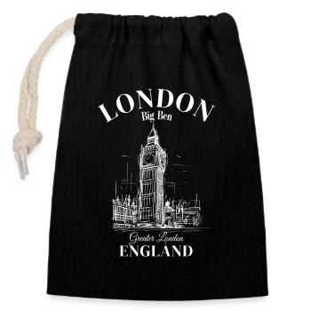 London Big Ben England Great Britain - Verschließbarer Geschenkbeutel aus Baumwolle (14x20cm) - Schwarz - Vorne