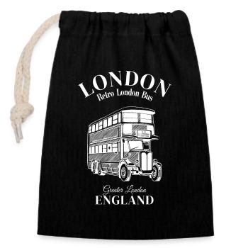 London England Greater London Retro London Bus - Verschließbarer Geschenkbeutel aus Baumwolle (14x20cm) - Schwarz - Vorne