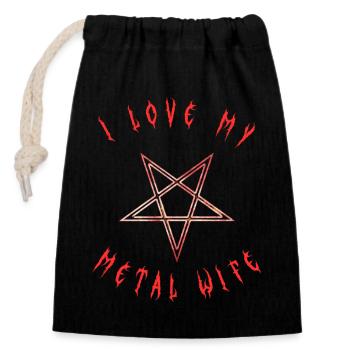 I Love My Metal Wife - Closable cotton gift bag (14x20cm) - black - Front