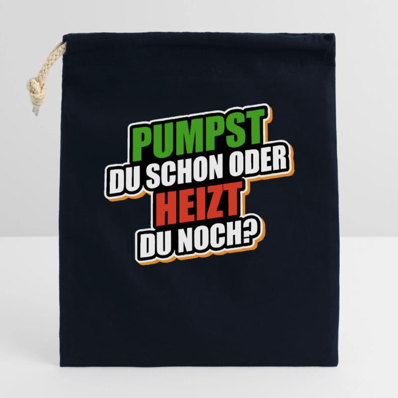 Pumpst du schon oder heizt du noch? - Wärmepumpe Verschließbarer Geschenkbeutel aus Baumwolle (14x20cm)