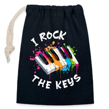 Musique Piano « I Rock the Keys » Splash of Color - Sac cadeau en coton avec cordon (14 x 20 cm) - bleu marine - Devant