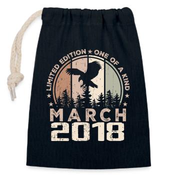 Incomparable since March 2018, 6th Anniversary - Closable cotton gift bag (14x20cm) - navy - Front