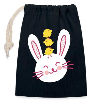 Lapin de Pâques et trois poussins mignons - Sac cadeau en coton avec cordon (14 x 20 cm) - bleu marine - Devant