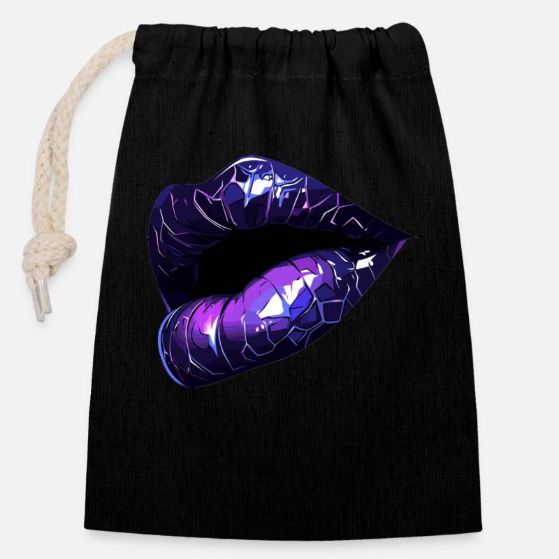 kiss - Closable cotton gift bag (14x20cm) - black