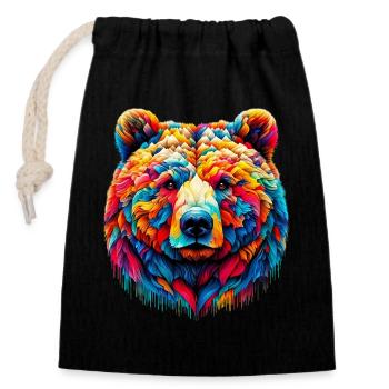 Ours - Sac cadeau en coton avec cordon (14 x 20 cm) - noir - Devant