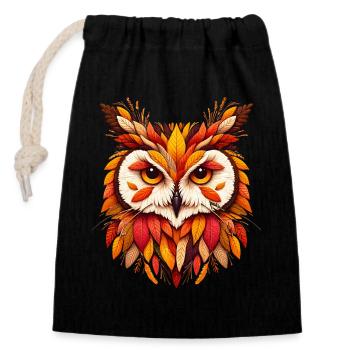 beau hibou, conçu à partir de différentes feuilles - Sac cadeau en coton avec cordon (14 x 20 cm) - noir - Devant