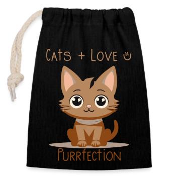 Niedliche Katze– Cats + Love = Purrfect - Verschließbarer Geschenkbeutel aus Baumwolle (14x20cm) - Schwarz - Vorne