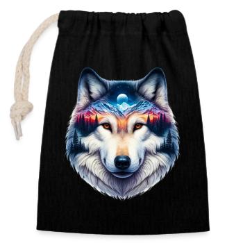 Wolf - Closable cotton gift bag (14x20cm) - black - Front