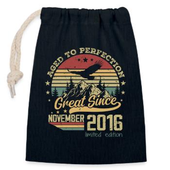 8 years Old Aged to Perfection born: November 2016 - Closable cotton gift bag (14x20cm) - navy - Front