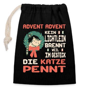 Advent season with cat - Closable cotton gift bag (14x20cm) - black - Front