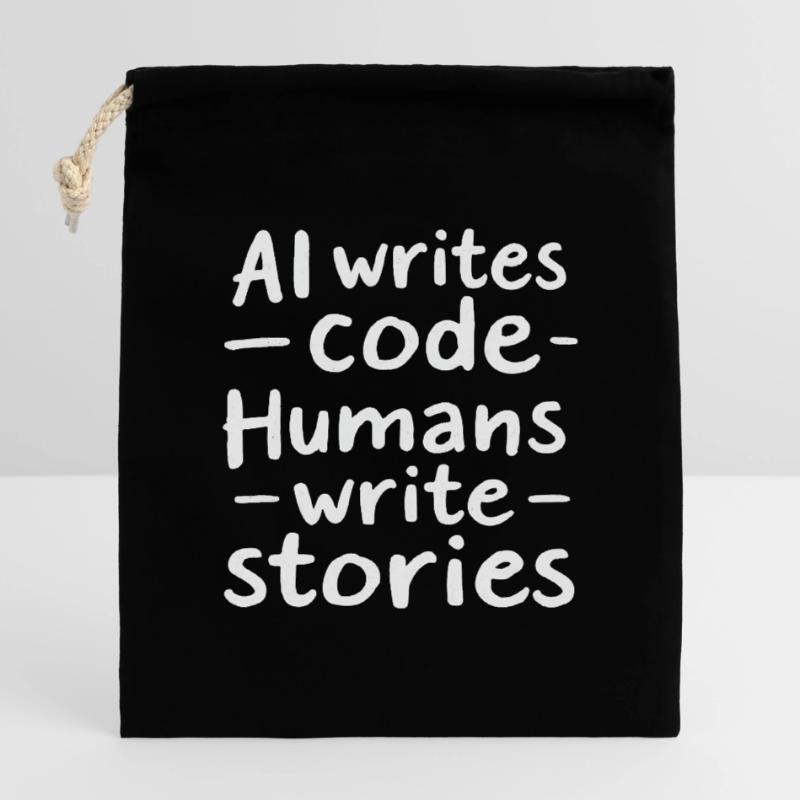 AI Writes Code - Humans Write Stories Closable cotton gift bag (14x20cm)