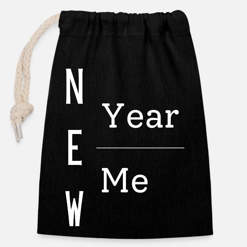 New Year New Me - Closable cotton gift bag (14x20cm) - black