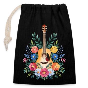 Blumige Gitarrenharmonie - Verschließbarer Geschenkbeutel aus Baumwolle (14x20cm) - Schwarz - Vorne
