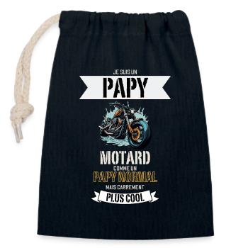Papy Motard Plus Cool - Sac cadeau en coton avec cordon (14 x 20 cm) - bleu marine - Devant