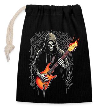 Sensenmann mit E-Gitarre Rock Heavy Metal - Verschließbarer Geschenkbeutel aus Baumwolle (14x20cm) - Schwarz - Vorne