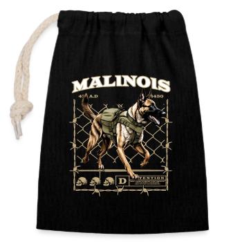 Malinois mit Armee Rucksack - Verschließbarer Geschenkbeutel aus Baumwolle (14x20cm) - Schwarz - Vorne