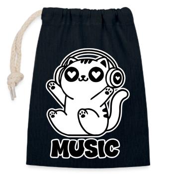 Heart eyed Cat with headphones - Music Design - Closable cotton gift bag (14x20cm) - navy - Front