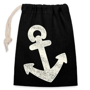 Anchor distressed - Closable cotton gift bag (14x20cm) - black - Front