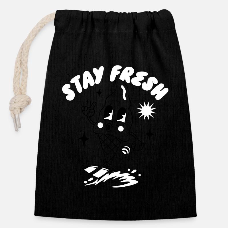 Stay Fresh Sun Theme T-Shirt - Verschließbarer Geschenkbeutel aus Baumwolle (14x20cm) - Schwarz