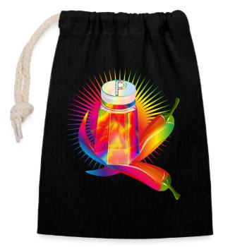 Colorful pepper shakers with hot chillies - Closable cotton gift bag (14x20cm) - black - Front