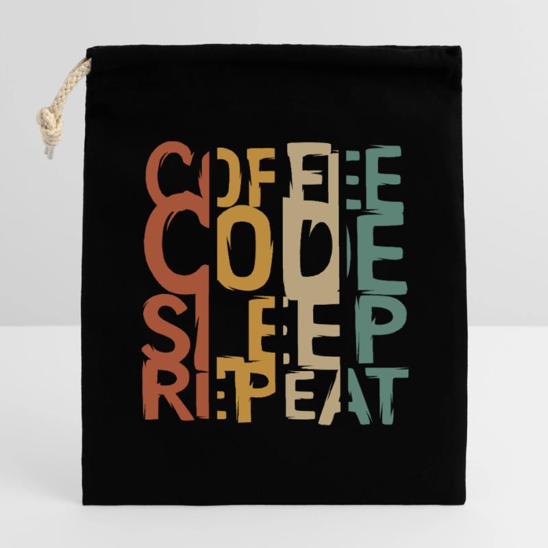 Coffee Code Sleep Repeat – Entwickler Design Verschließbarer Geschenkbeutel aus Baumwolle (14x20cm)