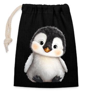 Mignon bébé pingouin - Sac cadeau en coton avec cordon (14 x 20 cm) - noir - Devant
