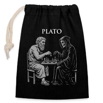 Platon und Sensenmann spielen Schach Illustration - Verschließbarer Geschenkbeutel aus Baumwolle (14x20cm) - Schwarz - Vorne