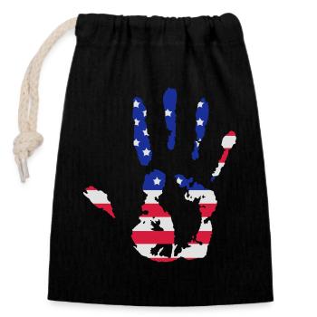 Empreinte de la main aux couleurs du drapeau américain - Sac cadeau en coton avec cordon (14 x 20 cm) - noir - Devant