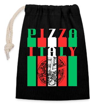 Pizza Italy Style Illustration - Closable cotton gift bag (14x20cm) - black - Front