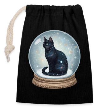 Cosmic Cat in Snow Globe Schneekugel Katze - Verschließbarer Geschenkbeutel aus Baumwolle (14x20cm) - Schwarz - Vorne