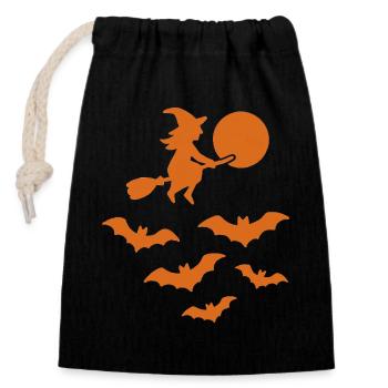 Sorcière volante avec des chauves-souris – Design d’Halloween - Sac cadeau en coton avec cordon (14 x 20 cm) - noir - Devant
