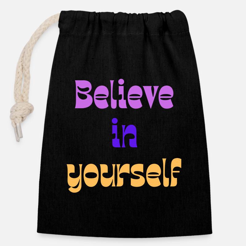 Believe in Yourself Retro Gradient - Verschließbarer Geschenkbeutel aus Baumwolle (14x20cm) - Schwarz