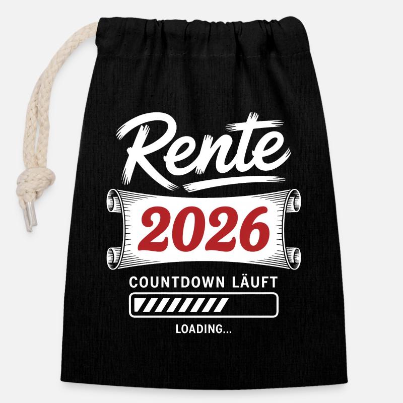 Rente 2026 Countdown Läuft - Verschließbarer Geschenkbeutel aus Baumwolle (14x20cm) - Schwarz