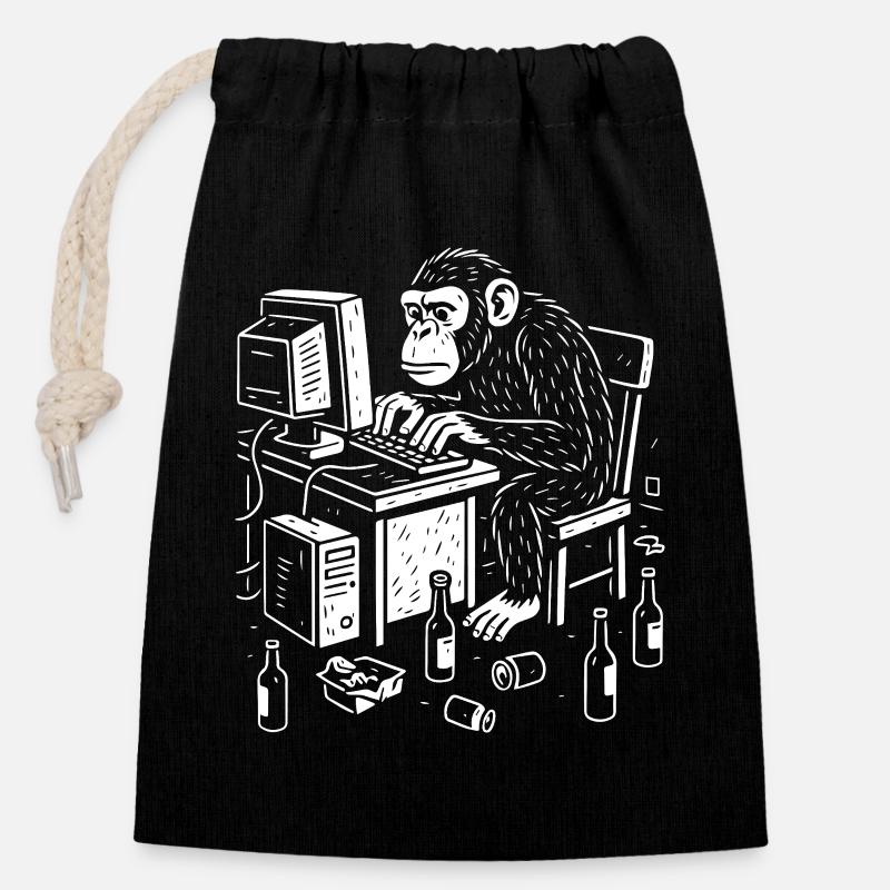 Codeur singe de bureau - Sac cadeau en coton avec cordon (14 x 20 cm) - noir