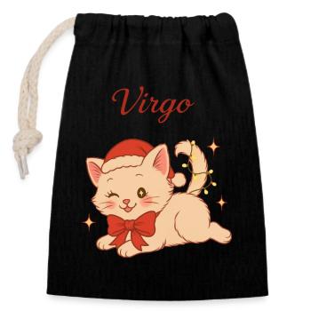 Virgo Cat Magic Christmas - Closable cotton gift bag (14x20cm) - black - Front