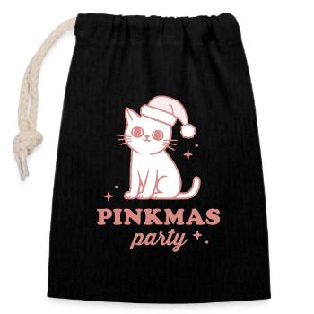 Fête des filles Roses de Noël rose chat drôle - Sac cadeau en coton avec cordon (14 x 20 cm) - noir - Devant