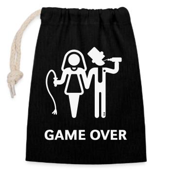 Game Over (JGA / Bräutigam / Peitsche / Bier / W) - Verschließbarer Geschenkbeutel aus Baumwolle (14x20cm) - Schwarz - Vorne