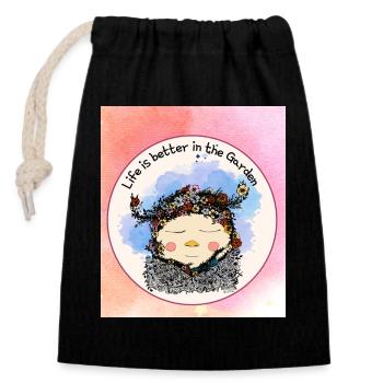 La vie est meilleure dans le jardin – Nain aux fleurs - Sac cadeau en coton avec cordon (14 x 20 cm) - noir - Devant