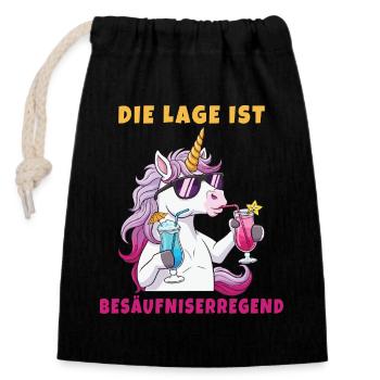 The location is drunkenness – Funny unicorn - Closable cotton gift bag (14x20cm) - black - Front