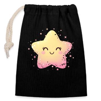 Pastellstern Kawaii Glanz - Verschließbarer Geschenkbeutel aus Baumwolle (14x20cm) - Schwarz - Vorne