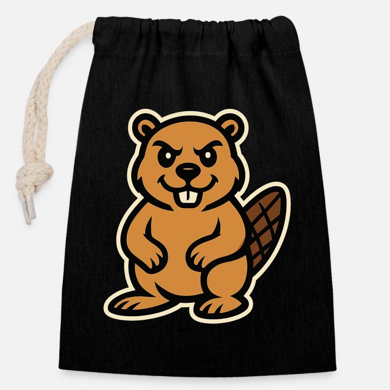 Beaver - Closable cotton gift bag (14x20cm) - black