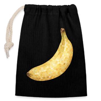 Mosaïque Banane Jaune Or - Sac cadeau en coton avec cordon (14 x 20 cm) - noir - Devant
