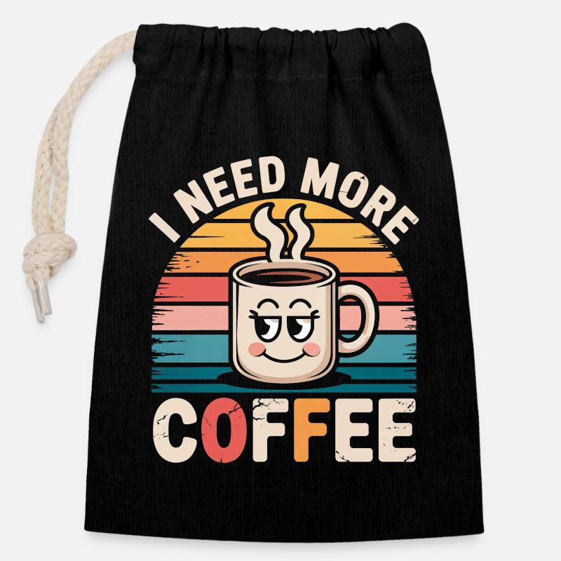 J’ai besoin de plus de café - Sac cadeau en coton avec cordon (14 x 20 cm) - noir