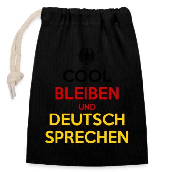 Cool Bleiben und Deutsch Sprechen - Verschließbarer Geschenkbeutel aus Baumwolle (14x20cm) - Schwarz - Vorne