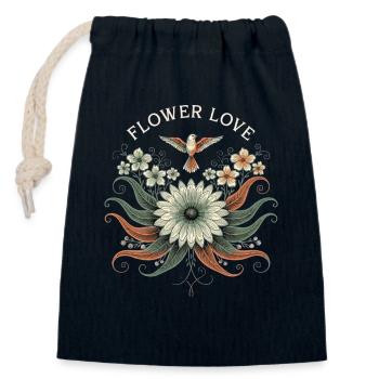 Flower Love Blumen Motiv mit Vogel Vintage Trend - Verschließbarer Geschenkbeutel aus Baumwolle (14x20cm) - Navy - Vorne