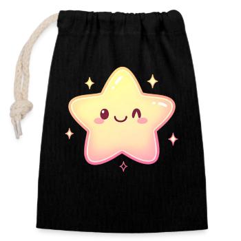 Cute Star Motif for Kids Kawaii Cartton Fans - Closable cotton gift bag (14x20cm) - black - Front
