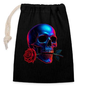 Totenkopf Rose Dark Art Neon Schädel Motiv - Verschließbarer Geschenkbeutel aus Baumwolle (14x20cm) - Schwarz - Vorne
